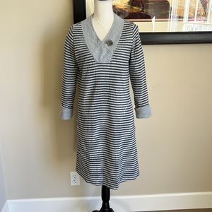 Soft Surroundings, cotton, grey striped dress with pockets. Size small.